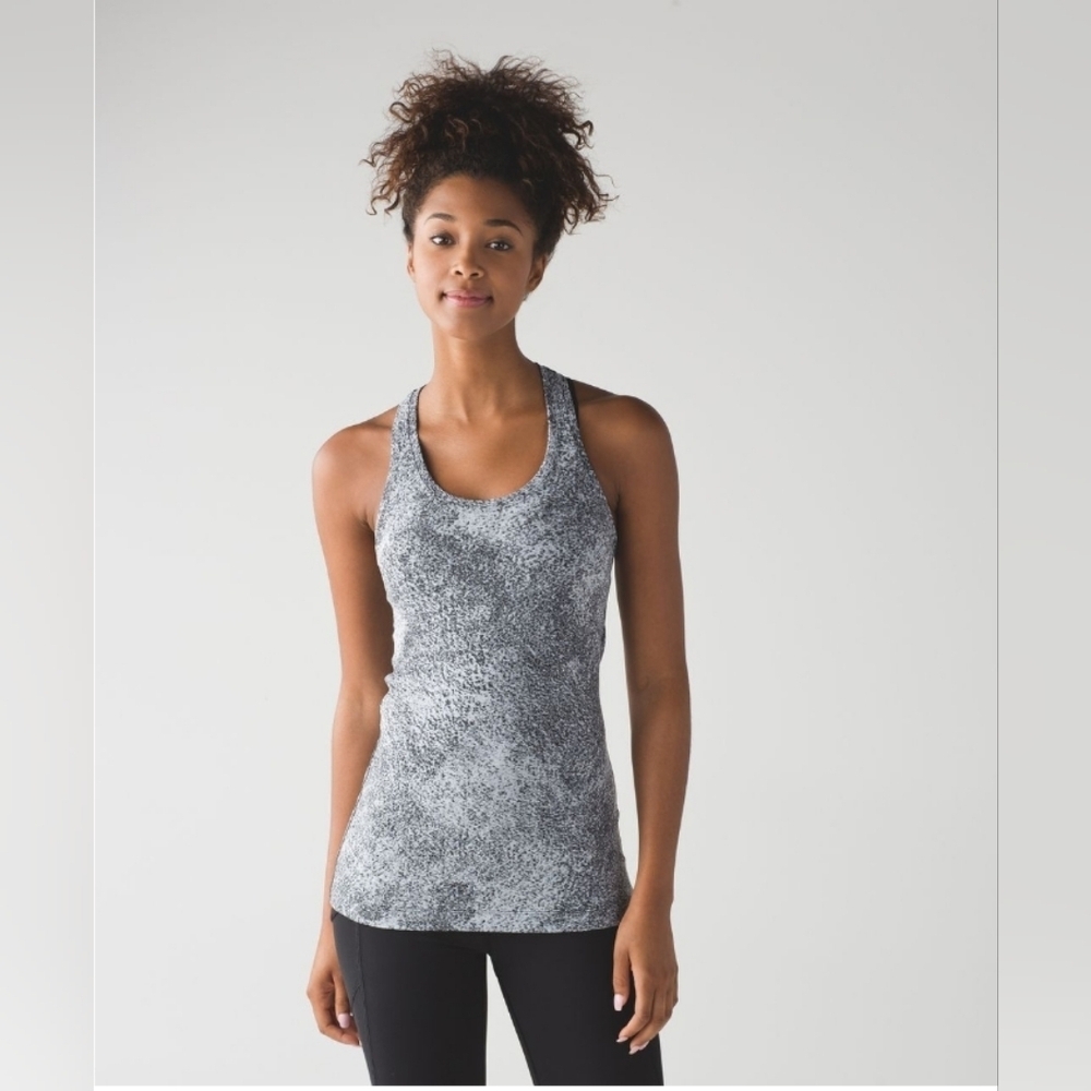 Lululemon Cool Racerback II Luon Spray Jacquard White Black Size 4 - Picture 2 of 7